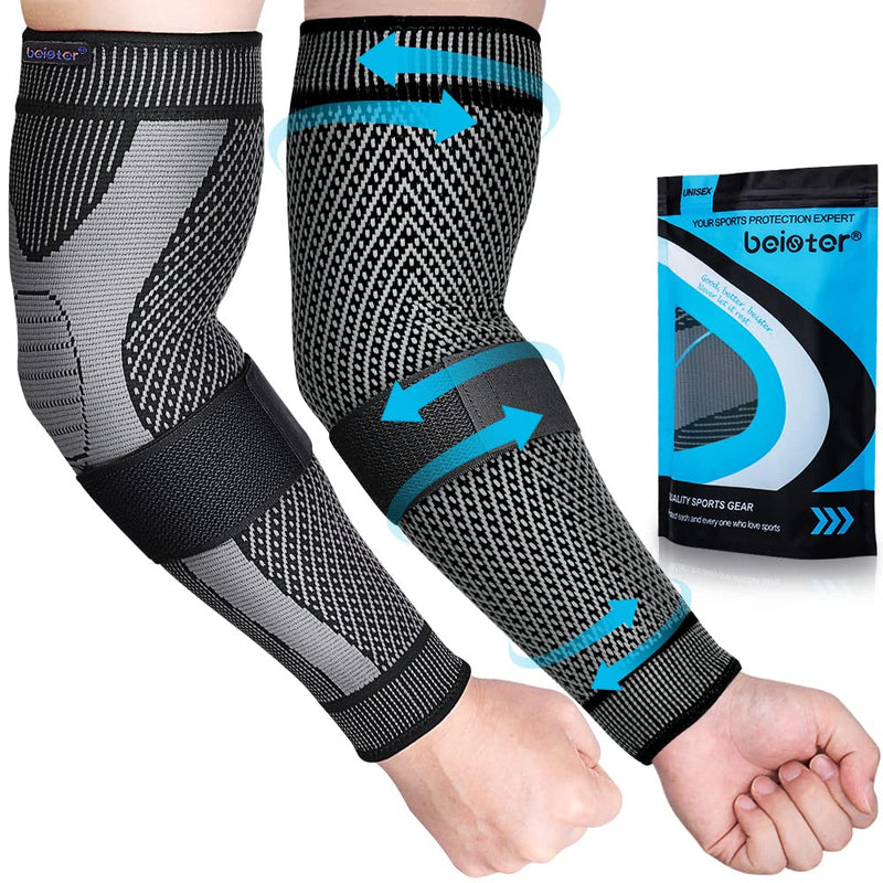 Beister Compression Elbow Support For Men & Women (Pack Of 2), Thick Arm Bandages With Velcro Fastening & Silicone Strips, Medical Compression Sleeves For Tennis Elbow, Arthritis, Varicose Veins, Lyhedema - NewNest Australia