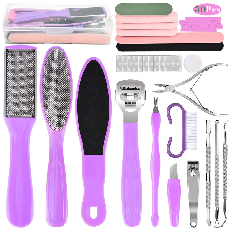 Foot File Pedicure Set, 30 In 1 Foot Files Foot Care Scrubber Set Hard Skin Remover Feet Exfoliator For Women Men Salon Or Home (Purple) 1 Count (Pack Of 30) - NewNest Australia