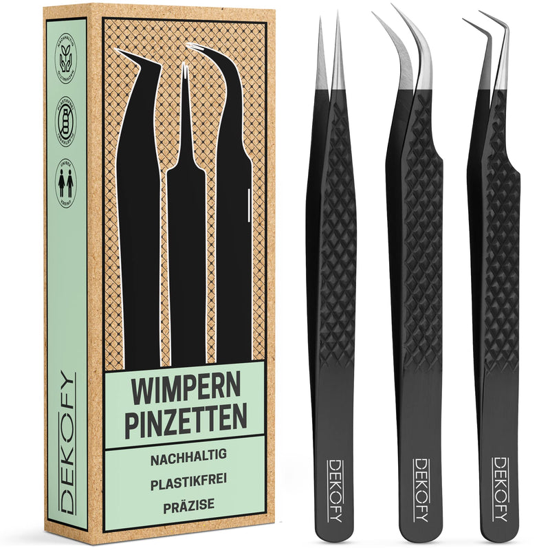 DEKOFY® professional eyelash tweezers [3 pieces] - pointed and precise - high-quality eyelash tweezers set for eyelash extension - black - NewNest Australia