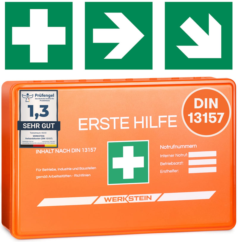 First Aid Box Din 13157:2021 Small - Includes Practical Wall Mount, 3 X Stickers, Face Masks & Wet Wipes - First Aid Box Din 13157 For Businesses, Facilities & Home - NewNest Australia