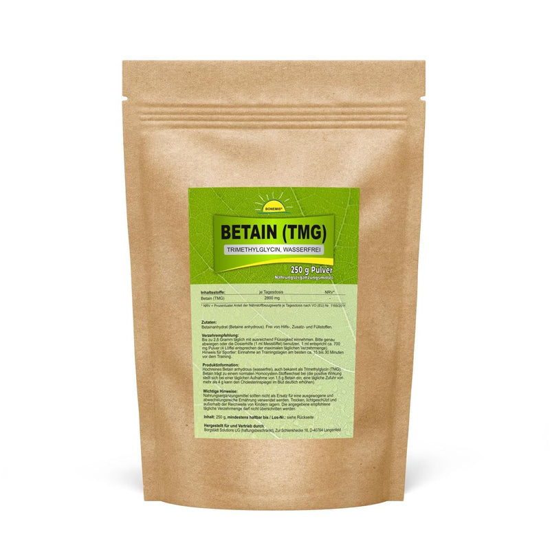 Betaine (TMG/trimethylglycine), premium quality without additives, Betaine anhydrous (anhydrous), vegan, neutral in taste, 250 g powder in a bag, Bonemis® - NewNest Australia