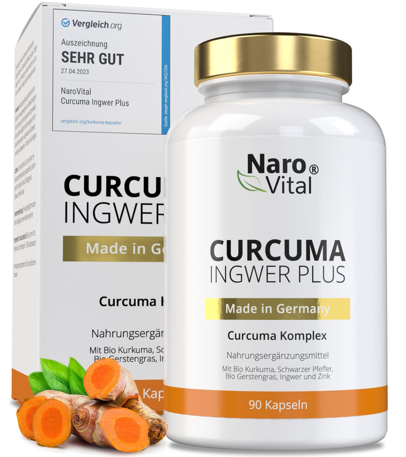 Turmeric Ginger Capsules High Dose - With Curcuma Extract, Organic Barley Grass, Organic Turmeric Powder, Ginger, Piperine & Zinc - 206 Mg Curcuminoids 1 Capsule Daily - NewNest Australia