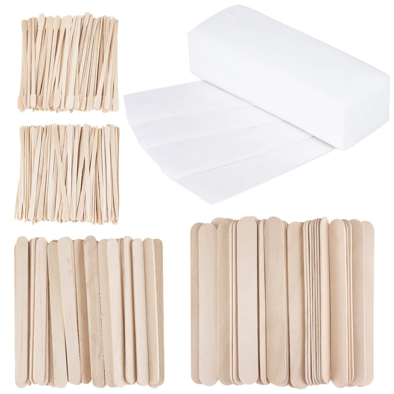 Haotian-X 300 Wax Strips Kit, Small Medium Large Wood Wax Applicator Sticks Eyebrow Wax Spatula And 100 Non-Woven Paper Wax Strips For Face Body Hair Removal Women Men 400 Pieces - NewNest Australia