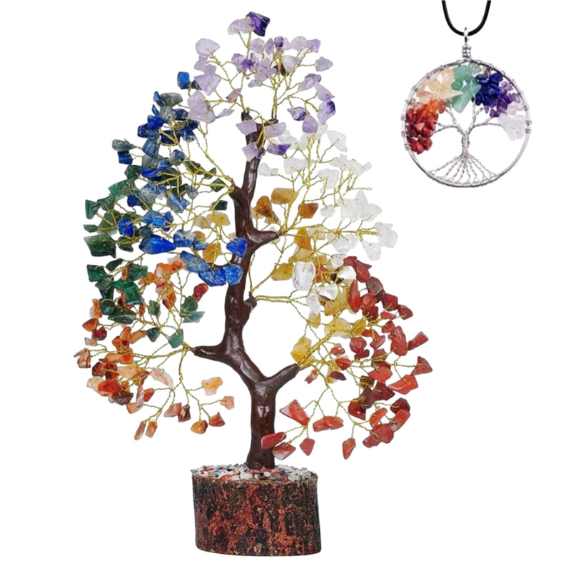 R&P Tree Crystal Seven Chakra Gemstone Feng Shui Figure Money Bonsai Happiness Healing Reiki Crystals Balance Decoration Ornament Sculpture Wealth Prosperity Decoration Gift 30Cm - NewNest Australia