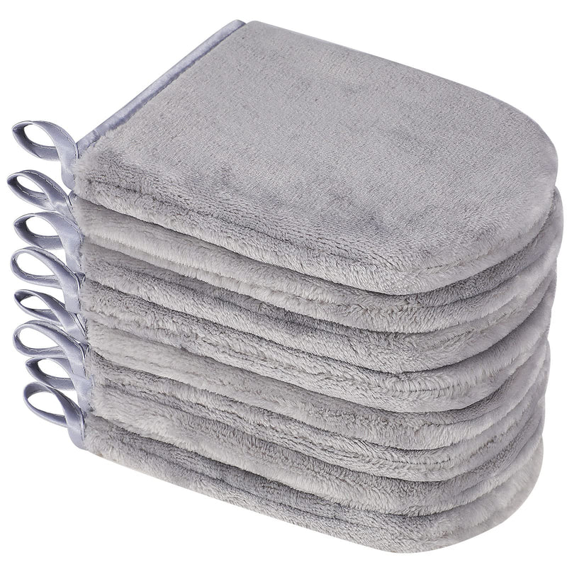 PHOGARY 8 Pcs Microfiber Wash Mitts Flannel Soft Wash Mitt Bath Spa Cloth Reusable Makeup Remover Gloves European Style Wash Cloth 15x21cm (Grey) - NewNest Australia