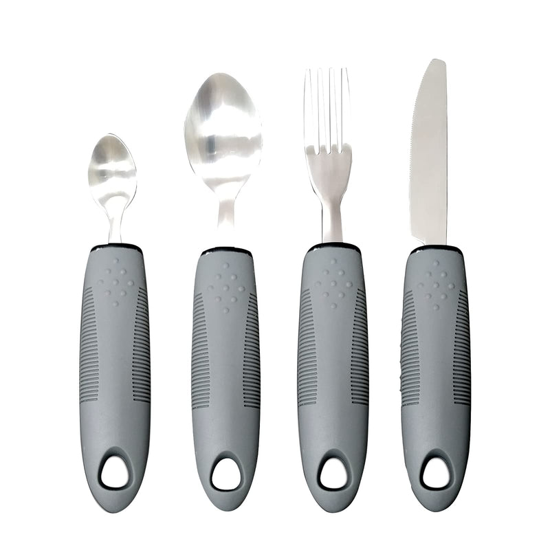 Ksvaye 4 Piece Parkinson Cutlery With Thick Handle Adaptive Utensils Easy Grip Cutlery Set Fork Teaspoon Tablespoon Knife For Disabled People Parkinson'S Patients Elderly Arthritis (Grey) - NewNest Australia
