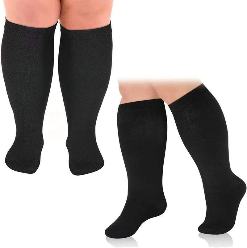 Cheeroyal Pack Of 2 Plus Size Compression Stockings For Men And Women, 20-30 Mm, Hg, Extra Size, Wide Calf And Knee-Length Stockings For Loop Support (3Xl, Black) - NewNest Australia