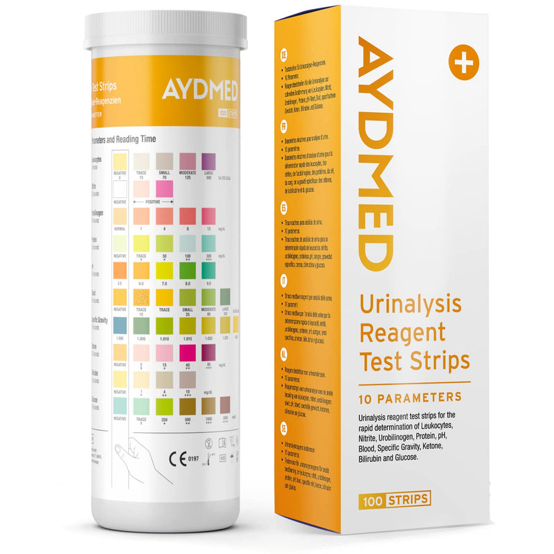 100 X Aydmed Urine Analysis Test Strips 10 Parameters Urine Test Strips For Leucocytes, Nitrites, Urobilinogen, Protein, Ph, Blood, Specific Weight, Ketones, Bilirubin And Glucose - NewNest Australia