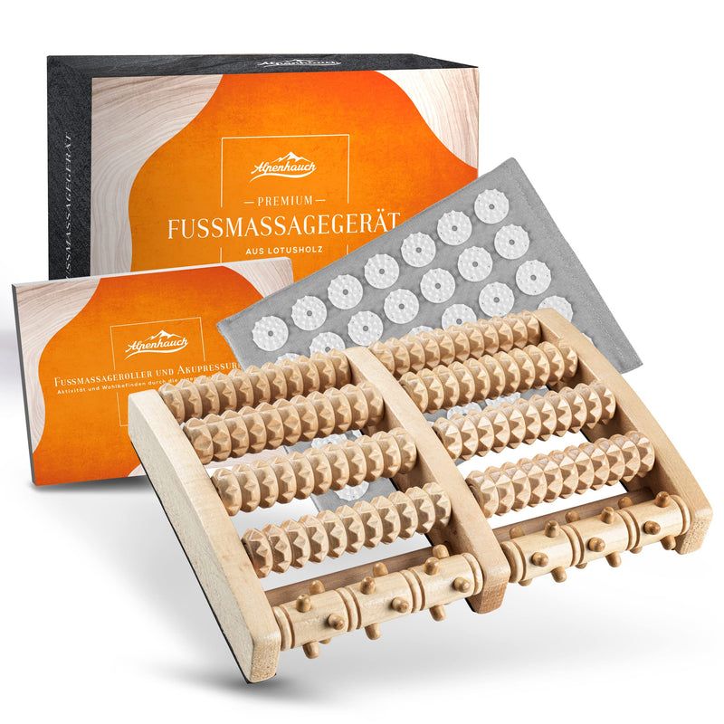 Alpenhauch - Foot Massage Roller Made Of Real Wood With Acupressure Mat - Revitalizing Foot Massager With Nubs - Stimulating Foot Massage Roller - Foot Massage Device For Heel Spur And Plantar Fasciitis - NewNest Australia
