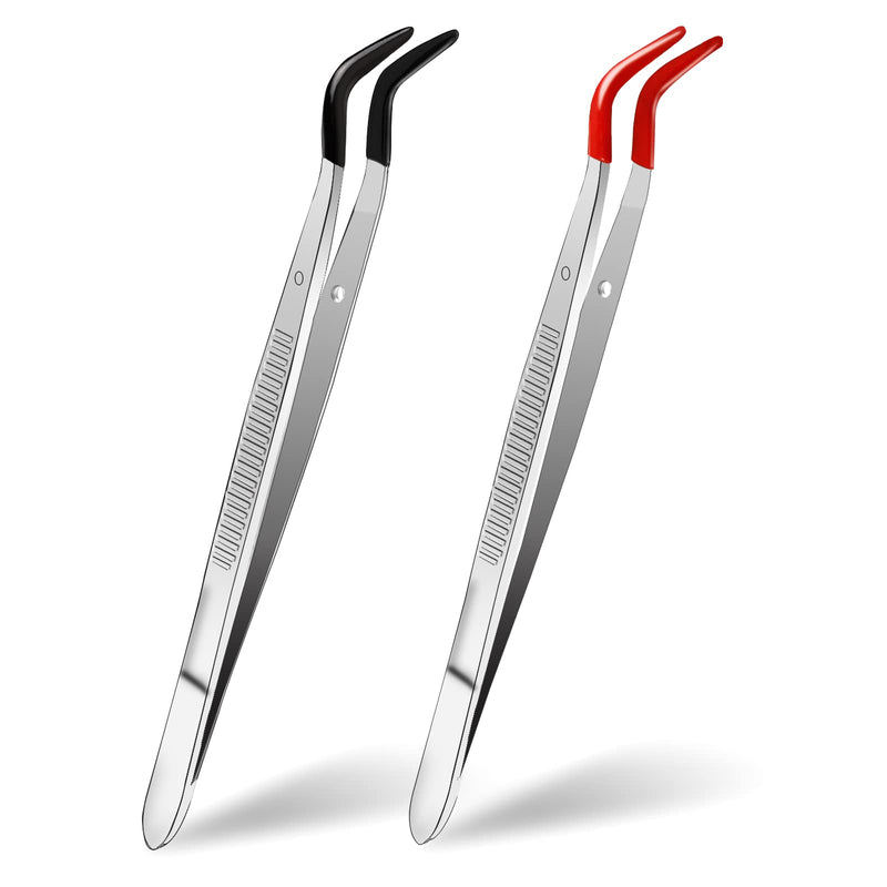Tweezers with curved tips, 2 pieces tweezers with rubber tips, stainless steel pointed tweezers, craft tweezers with rubber silicone tips, soft rubber coated tweezers for laboratory, industry, jewelry - NewNest Australia
