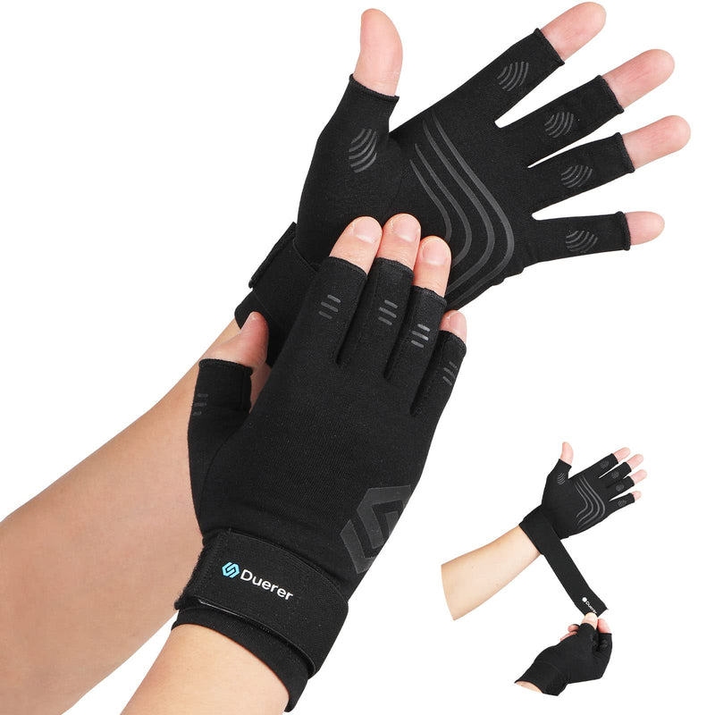 Duerer Arthritis Compression Gloves With Strap Women Men For Rsi Carpal Tunnel Rheumatism Tendonitis Hand Pain Hand Support Fingerless Gloves For Computer (Black, S) - NewNest Australia