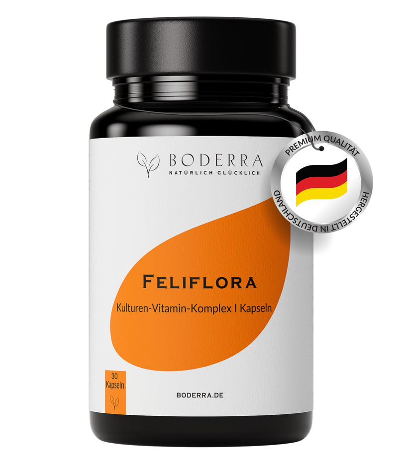 Boderra Feliflora - Culture Complex Vegan - 10 Live Intestinal Bacteria Strains + Inulin, Vitamin D & B Vitamins - Gastroic Juice Resistant Capsules - High Dose - Made & Laboratory Tested In Germany - NewNest Australia