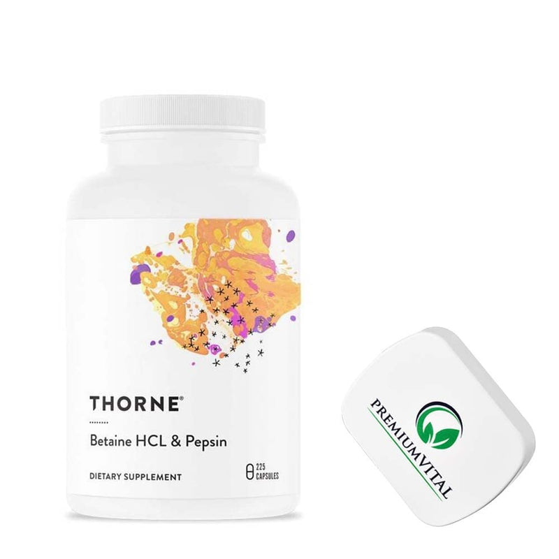 Premiumvital Thorne Research Betaine Hcl (Betaine Hydrochloride) & Pepsin, 225 Capsules, With Practical Pill Box, Laboratory Tested, Gluten Free, Soy Free, Gmo Free - NewNest Australia