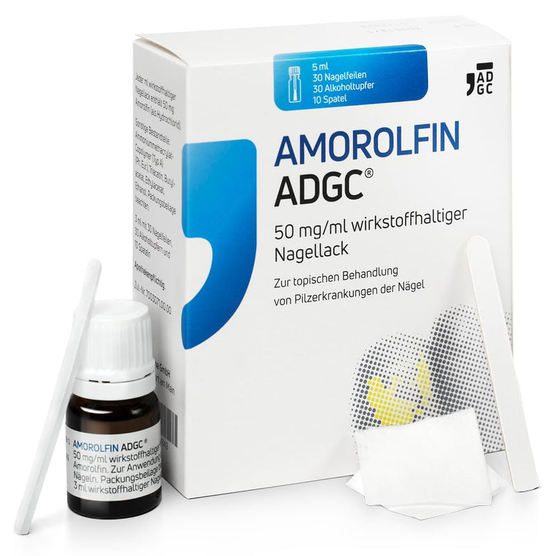 AMOROLFIN ADGC 50 mg/ml 5ml - nail polish containing active ingredients for the effective treatment of nail fungus - set with 30 disposable darts, alcohol swabs and 10 spatulas - transparent & waterproof - NewNest Australia