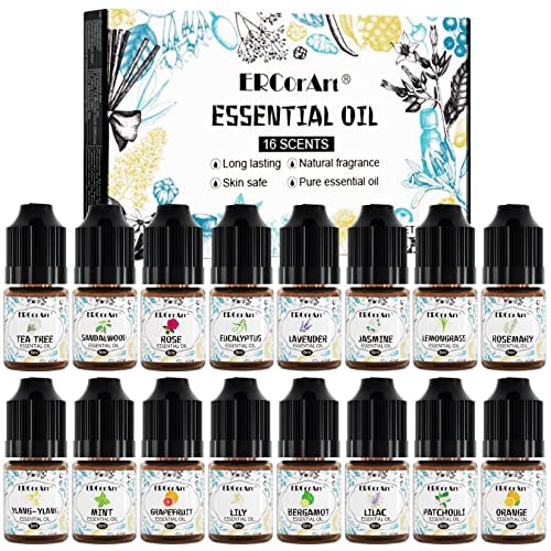 Essential Oils Set Of 16 Essential Oils, 100% Natural Candle Fragrance Oil - Lavender, Tea Tree, Peppermint, Ylang Ylang, Vanilla, Grapefruit, Eucalyptus, Rosemary - 6 Ml Each - NewNest Australia