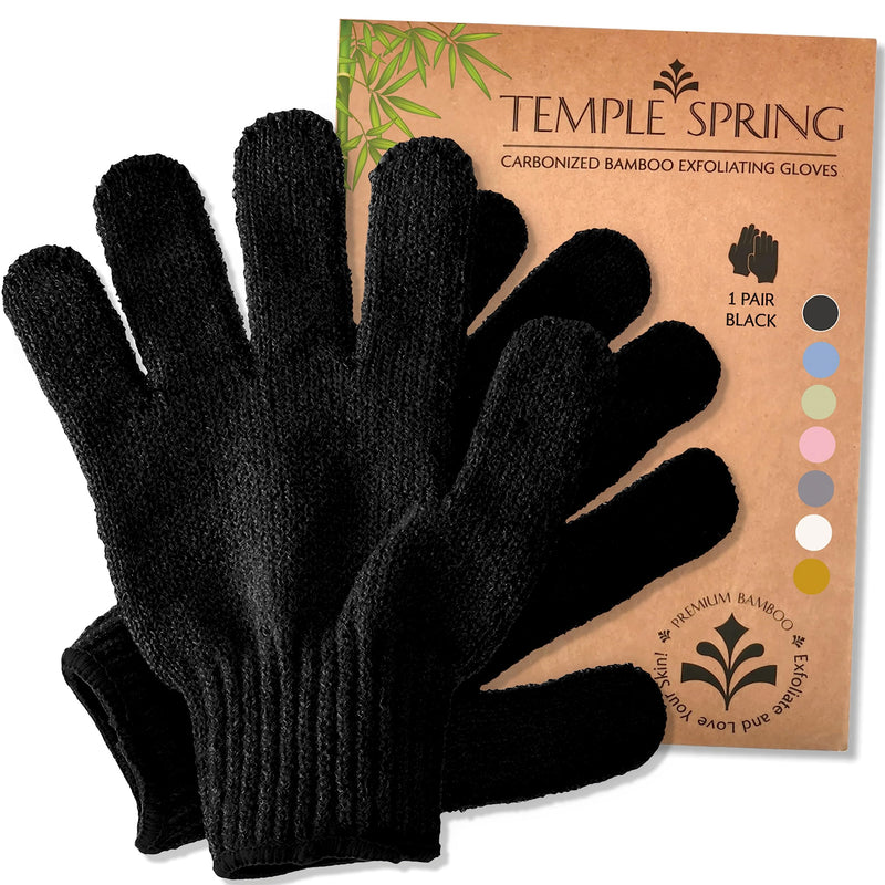 TEMPLE SPRING - Peeling glove, peeling glove made of bamboo, peeling gloves, bath sponge natural, sauna glove, body sponge natural ingrown hair/dead skin cells (black) - NewNest Australia