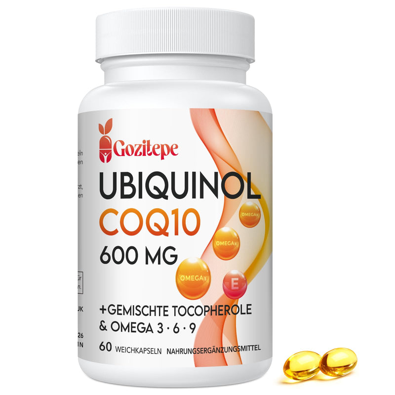 Ubiquinol CoQ10 600 mg soft capsules with Omega 3, 6, 9 and vitamin E, 30 servings of coenzyme Q10 (active form) supplement, higher absorption (60 pieces) 60 pieces (pack of 1) - NewNest Australia