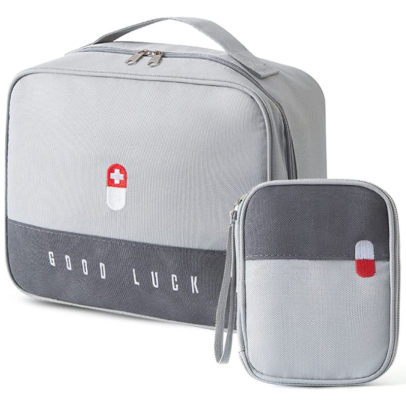 Coatcool Pack Of 2 Travel Medicine Bag Large Capacity Emergency Bag Empty First Aid Bag Waterproof Medicine Storage Bag Portable Medicine Bag Travel Pharmacy For Camping Home, Grey - NewNest Australia
