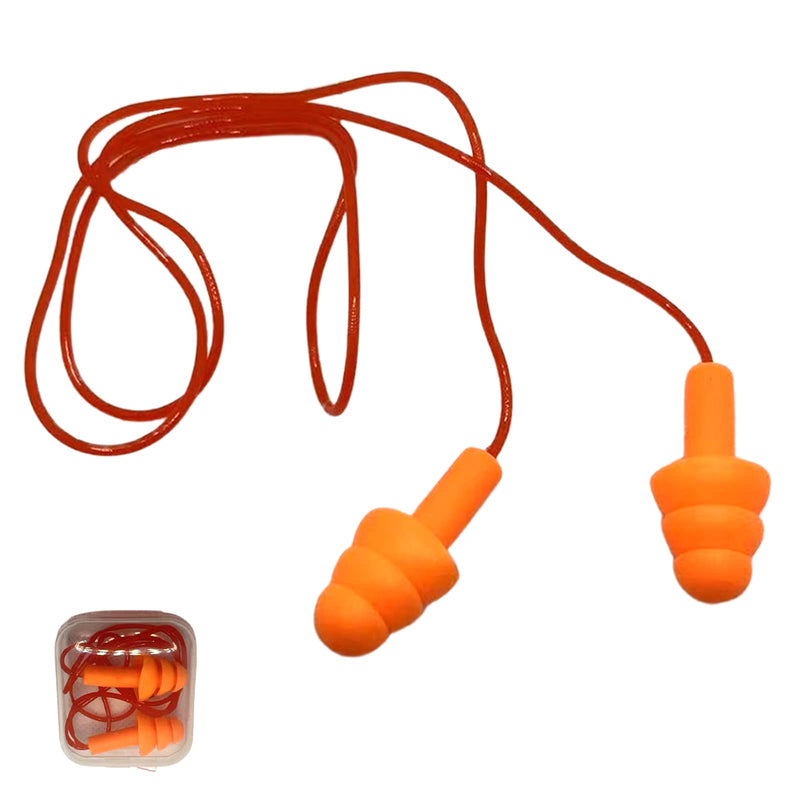 4 pairs of silicone earplugs with rope, soundproof earplugs, swimming earplugs, soundproof earplugs, hearing protection plugs, noise protection earplugs, ear plugs, with storage box with rope - 4 pairs (orange) - NewNest Australia