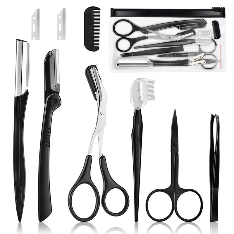 Professional Eyebrow Care Set, 9 Pieces Eyebrow Trimming Set, Tweezers Made Of Stainless Steel, Small Scissors, Eyebrow Scraper, Tool For Trimming Eyebrows For Men And Women - NewNest Australia