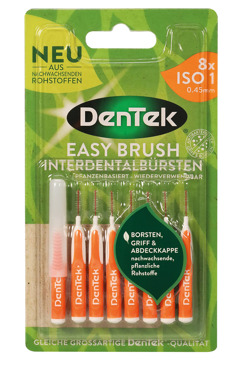Dentek Eco Easybrush Interdental Brush Iso 1 Pack Of 8 Plant-Based 0.45 Mm Extra Fine For Very Tight Interdental Spaces With Mint Flavor & Hygienic Protective Cap - Reusable - NewNest Australia