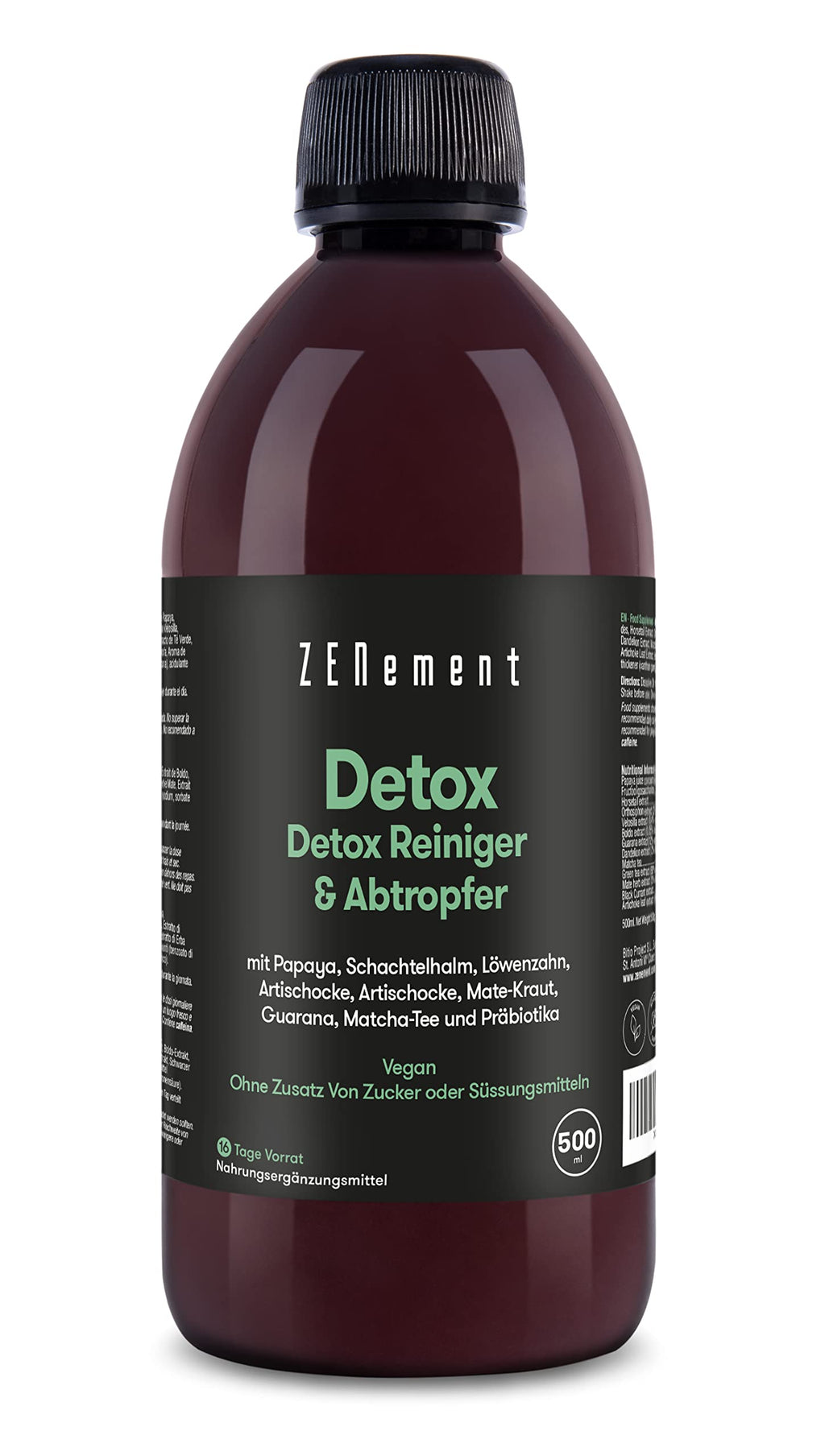 Detox Treatment Liquid High Dose With Artichokes, Dandelion, Papaya, Matcha Tea For The Liver | Naturally Detoxify Liver & Body & Weight Loss | 500Ml | Vegan | Zenement - NewNest Australia