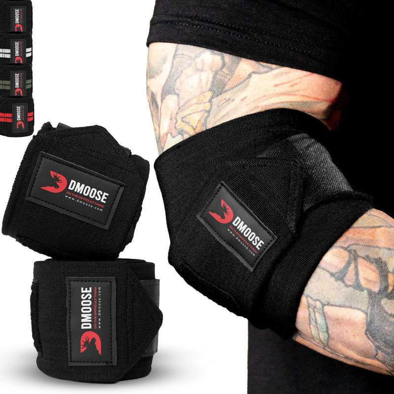 DMoose Elbow Wraps for Weightlifting, Bench Press, Cross Training & Powerlifting for Men and Women - 40" Nylon (1 Pair) Elbow Wraps Black - NewNest Australia