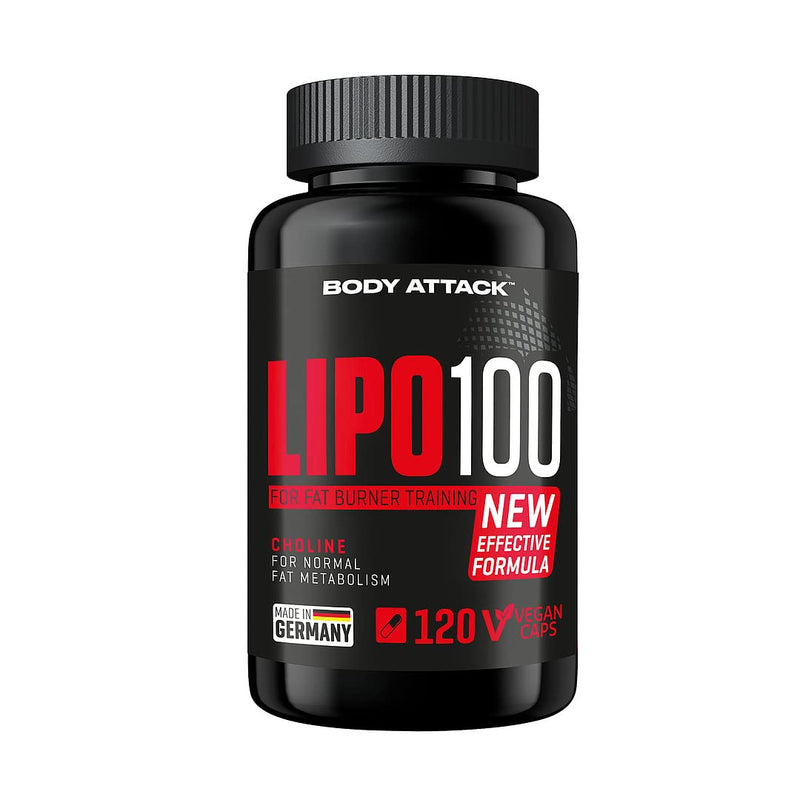 Body Attack Lipo 100, 120 Caps, With Lipocholine, 200 Mg Caffeine From Vegetable Sources, For Fat Burner Training, Additional B Vitamins, Extra Zinc Addition, Made In Germany - NewNest Australia