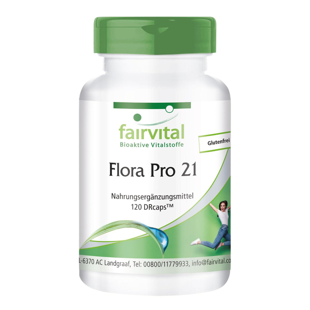 Fairvital Flora Pro 21 - Bacterial Culture Complex - 120 Time-Delayed Capsules - 21 Bacterial Strains - 20 Billion Colony-Forming Units - Quality Tested And High Dose - Made In Germany - NewNest Australia