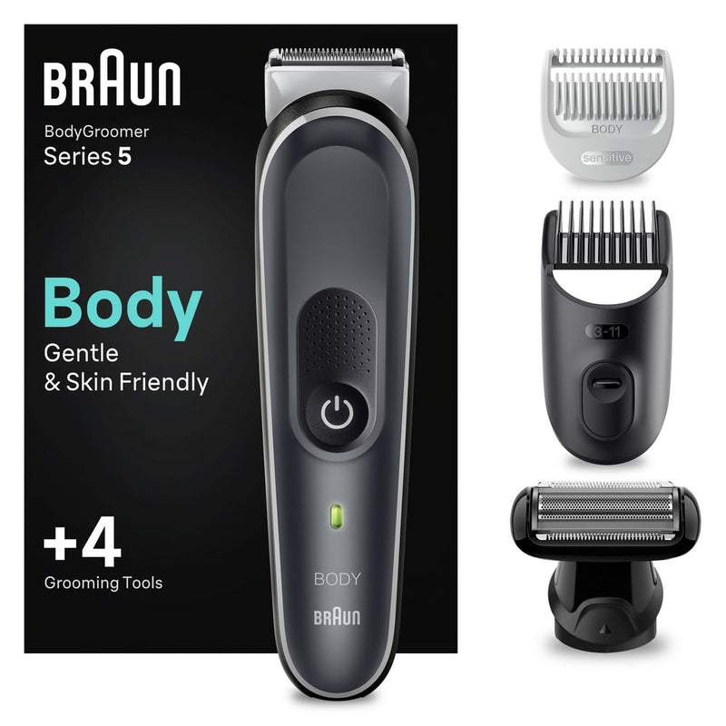 Braun Series 5 body groomer / intimate razor for men, body care and hair removal for men, for chest, armpits, comb attachments 1 - 11 mm, waterproof, 100 min. running time, gift for men, BG5370 Light Gray NEW - BG5370 - NewNest Australia