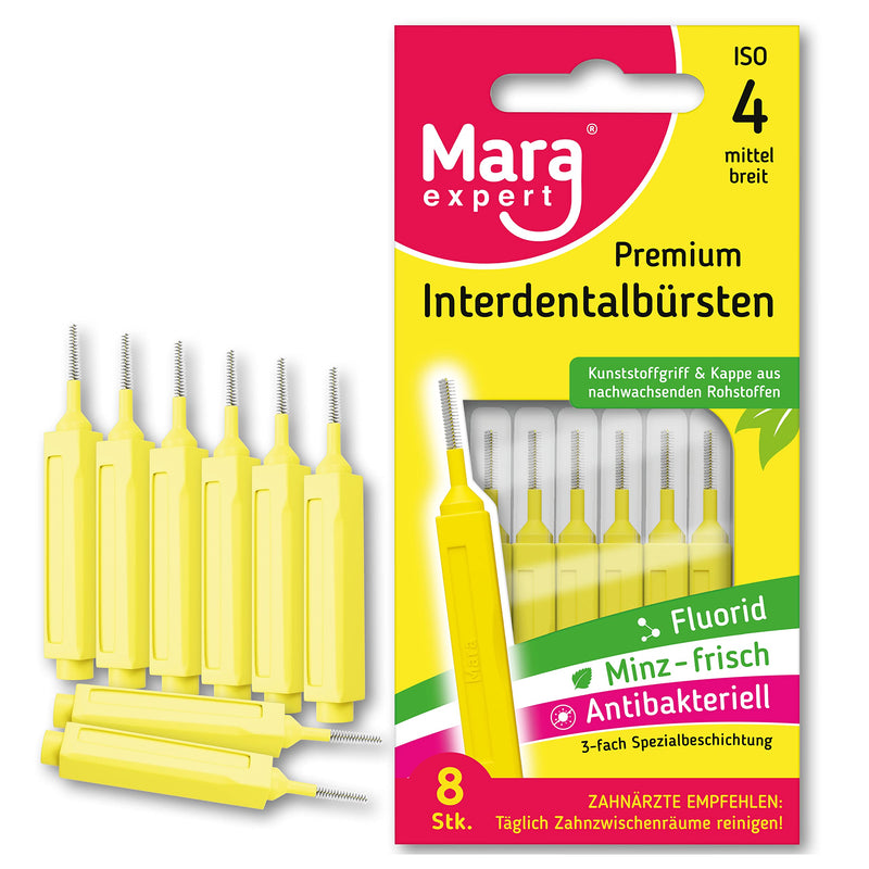 Interdental Brush Yellow Mara Expert 0.7 Mm Iso 4 Medium Wide 8 Interdental Brushes Organic Plastic Brushes For Interdental Spaces With Mint Flavor Chlorhexidine Fluoride - NewNest Australia
