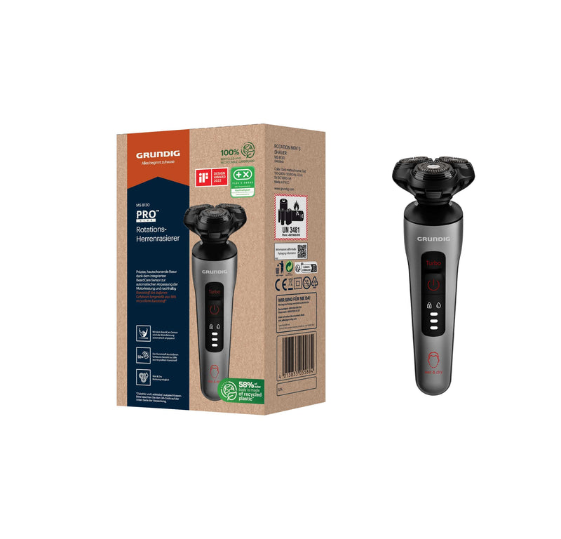 Grundig Proclub Ms 8130 Men'S Razor, Beardcare Sensor, Plastic Outer Housing Made Of 61% Recycled Plastic, Titanium Blades Technology, Wet & Dry, Dark Matte Chrome/Red - NewNest Australia