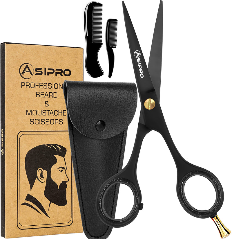 ASIPRO Beard Scissors Men 5"/12.7cm Complete Beard Care Set Including Beard Comb, Mustache Comb and Faux Leather Case, Mustache Scissors Professional Beard Scissors Stainless Steel Beard Scissors Hair Scissors for Beard - NewNest Australia