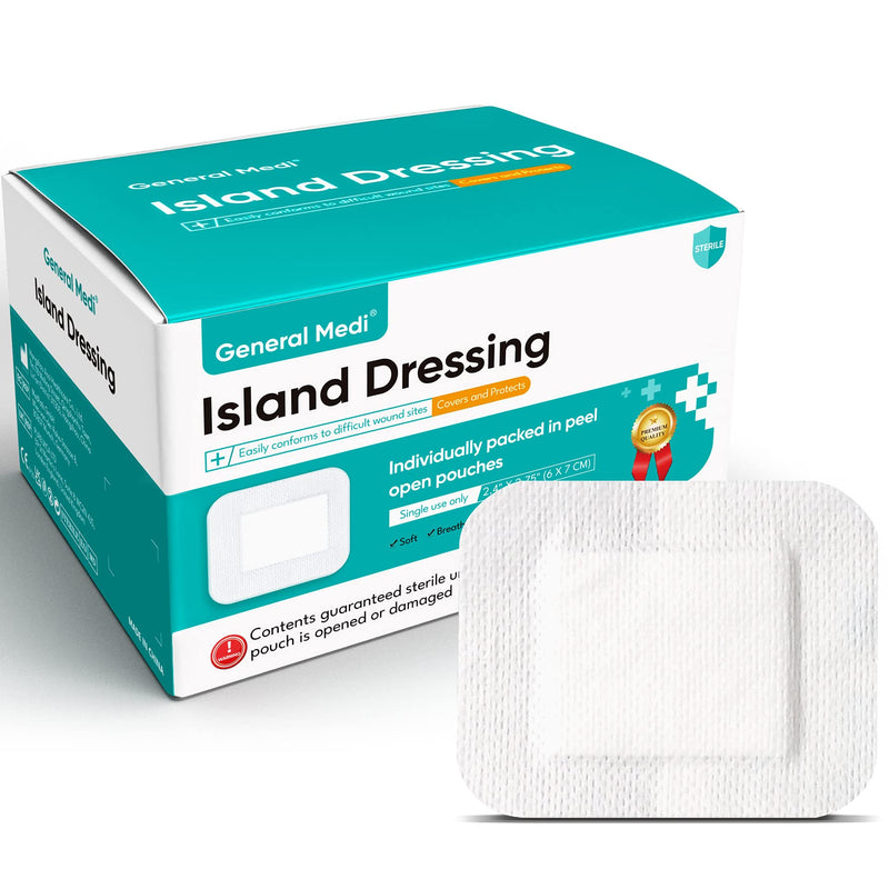 General Medi Sterile Island Dressing With Edged View, 100 Count, 6 X 7 Cm Gauze Pads, Wound Care Pad With Adhesive Edge, Sterile, Soft & Highly Absorbent Medical Grade Dressing Pad - NewNest Australia