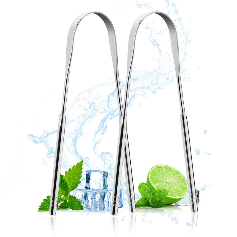 Acwoo Tongue Cleaner, Stainless Steel, 2 Pieces Tongue Scraper Set, Toy Crapper For Adults, Oral Care Cleaner, Tongue Scraper Probadent Against Bad Breath Tongue Brush Heals Bad Breath (Silver) - NewNest Australia
