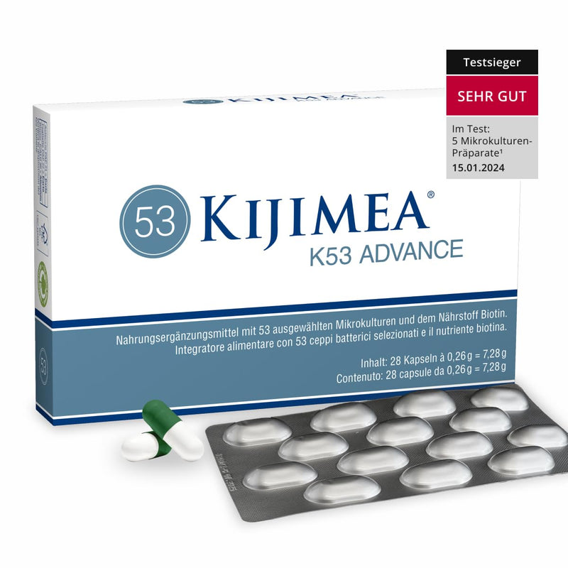 Kijimea® K53 Advance – intestinal bacteria capsules high dosage | 53 selected microculture strains from the intestinal flora | with biotin | >500 billion CFU per pack | lactose-free | gluten free - 28 capsules 28 pieces (pack of 1) - NewNest Australia