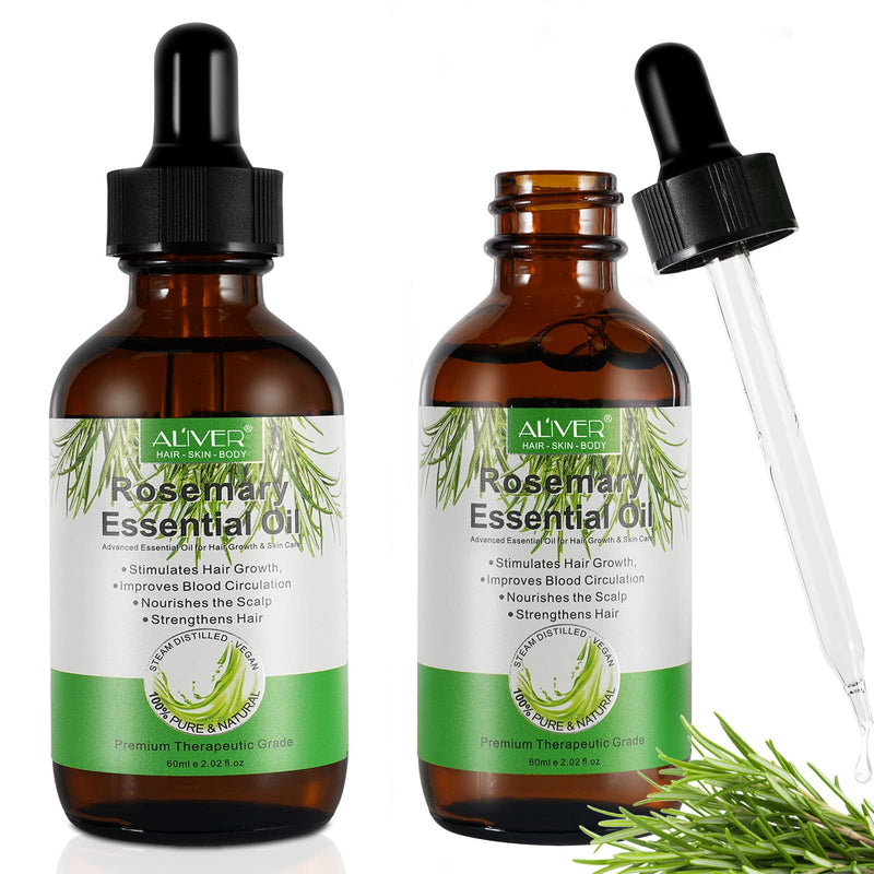 100% Pure Rosemary Essential Oil, Rosemary Oil (2 X 60 Ml) For Hair Growth, Hair Loss, Improvement Of Scalp, Eyebrows And Eyelash Growth, Aromatherapy And Skin Care - NewNest Australia