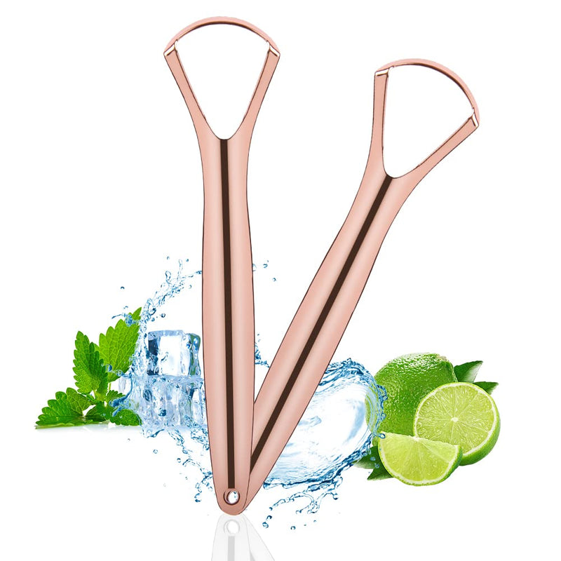 Acwoo Tongue Cleaner Stainless Steel, Pack Of 2 Rose Gold Tongue Scrapers, Tounge Crapper With Handles For Adults, Oral Care, Tongue Scraper Probadent Against Bad Breath Tongue Brush Heals (Opening) - NewNest Australia