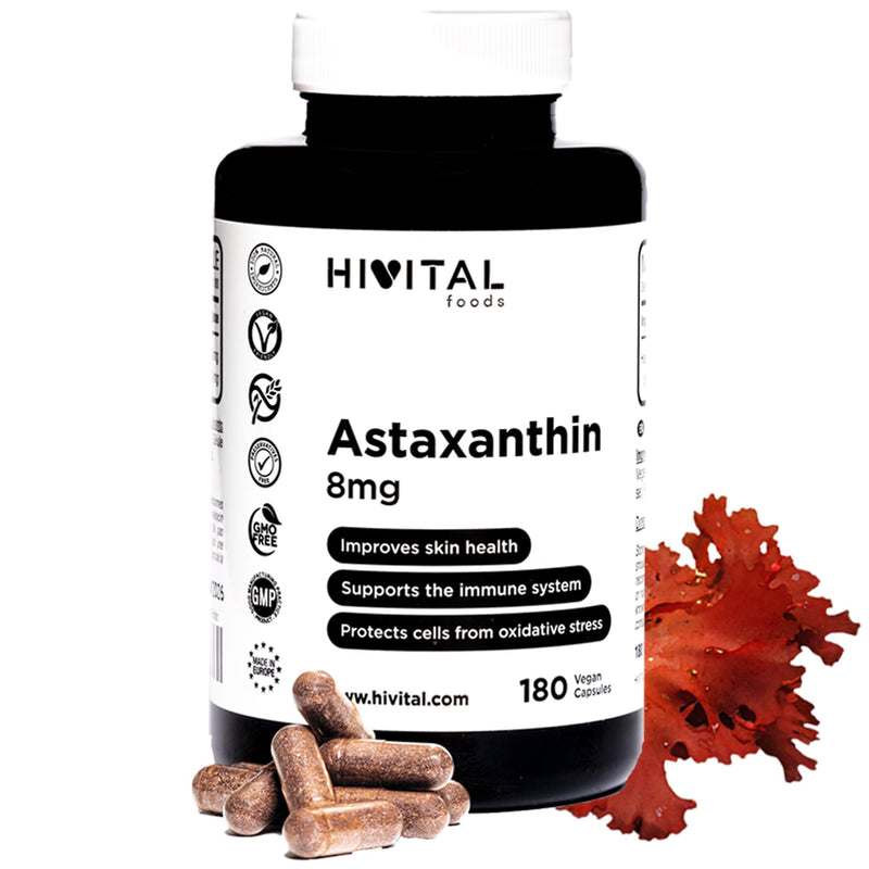 Pure Astaxanthin 8mg from 160mg Haematococcus Pluvialis Naturalge 5% in Astaxanthin. 180 vegan capsules for 6 months. Cellular antioxidant to improve skin and immune system. - NewNest Australia