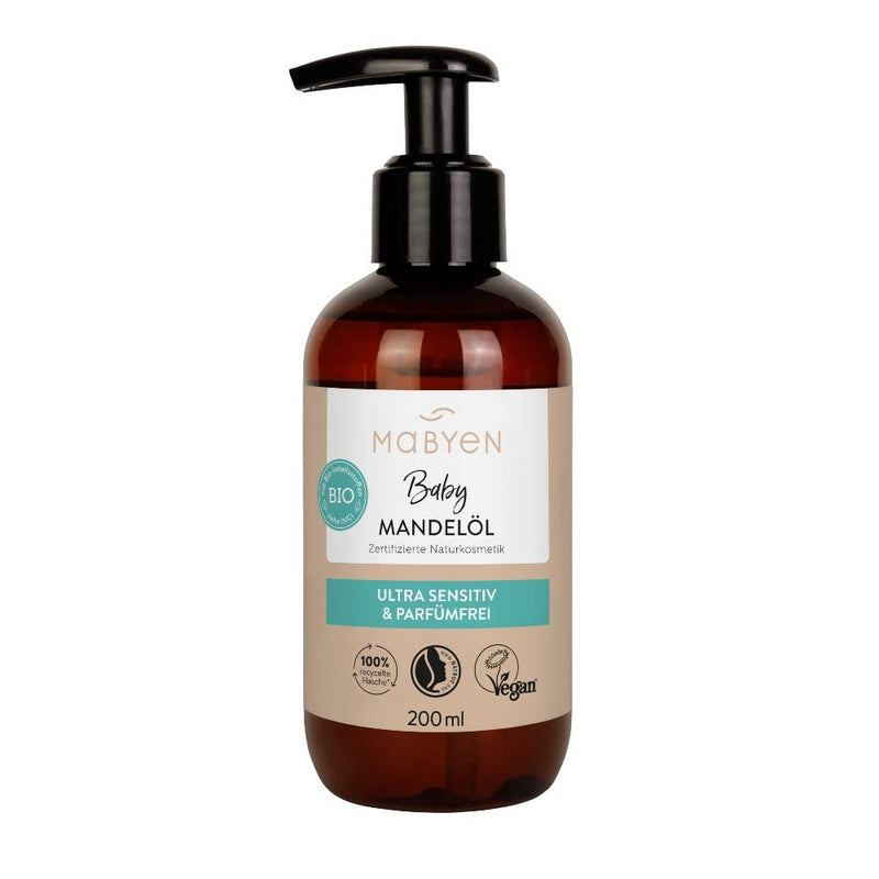 Mabyen Organic Baby Oil Almond | Baby Almond Oil Ideal For Baby Care And As Baby Massage Oil - 200 Ml In Practical Pump Bottle - Strengthens The Connection Between You And Your Baby - NewNest Australia