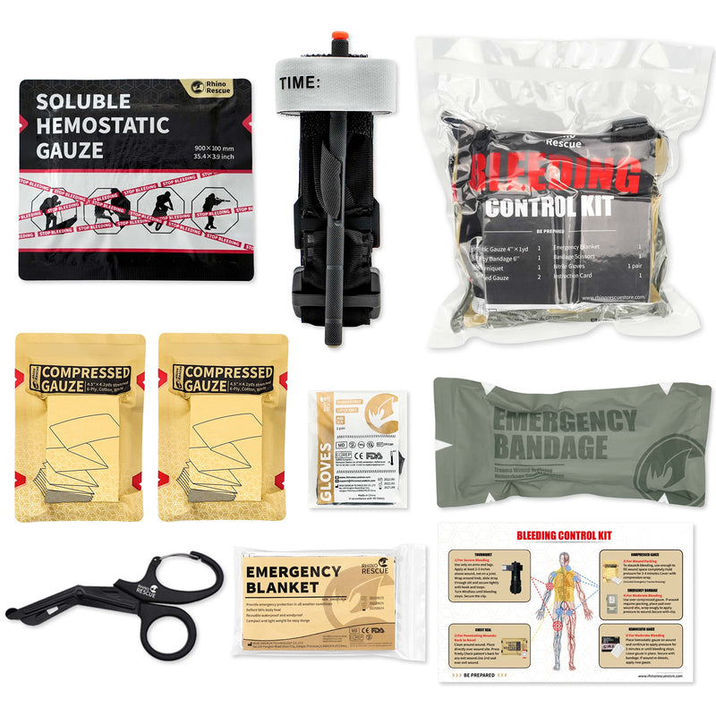 Rhino Rescue Individual Bleeding Control Kit, Ifak Trauma Kit, Military First Aid Refill Kit With Tourniquet, Haemostatic Gauze, 6" Israeli Bandage, 2 Compressed Gauze - NewNest Australia