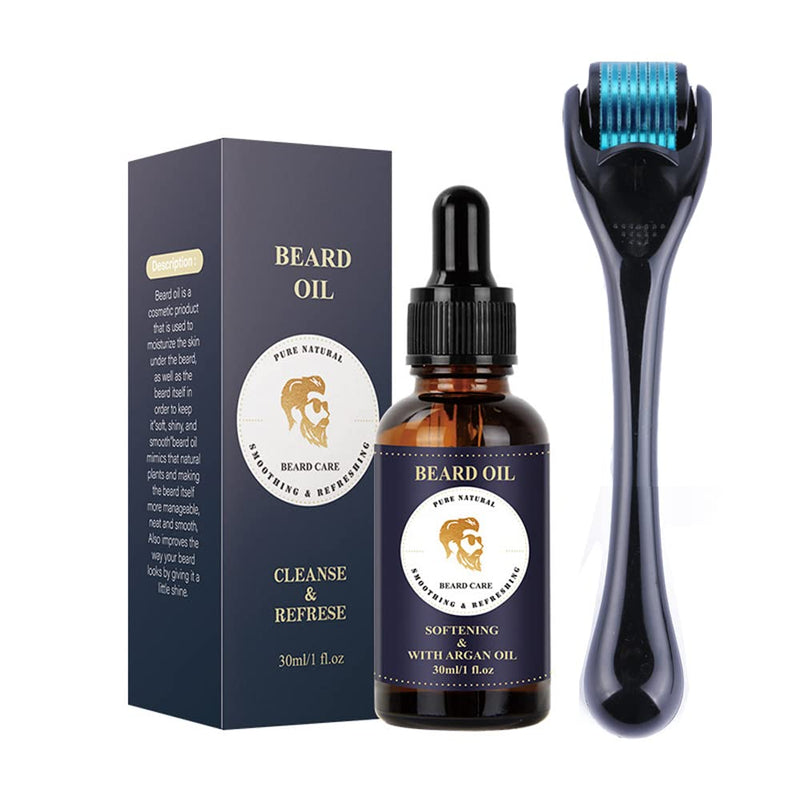Beard growth set, derma roller for beard growth, beard roller for hair growth for men, 100% natural ingredients, beard oil serum, stimulates beard, mustache and hair growth, gifts for men father 0.5 mm - NewNest Australia