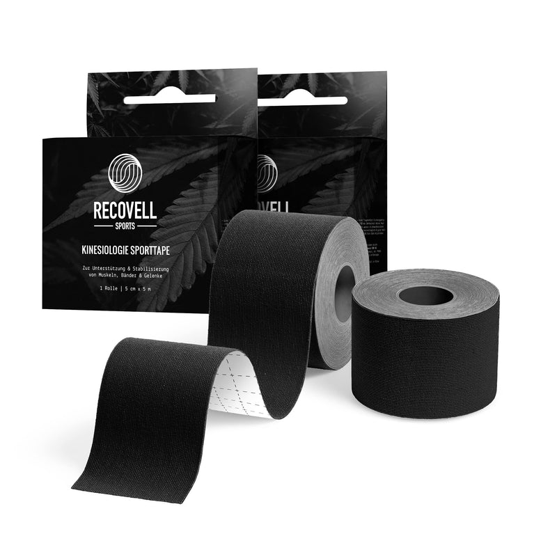 Recovell Kinesiology Sports Tape 2 Rolls Black 5 Cm X 5 M For Support And Stabilization I Waterproof Tape For Muscle Tapes And Joints I Tape Self-Adhesive I Elastic Tape - NewNest Australia