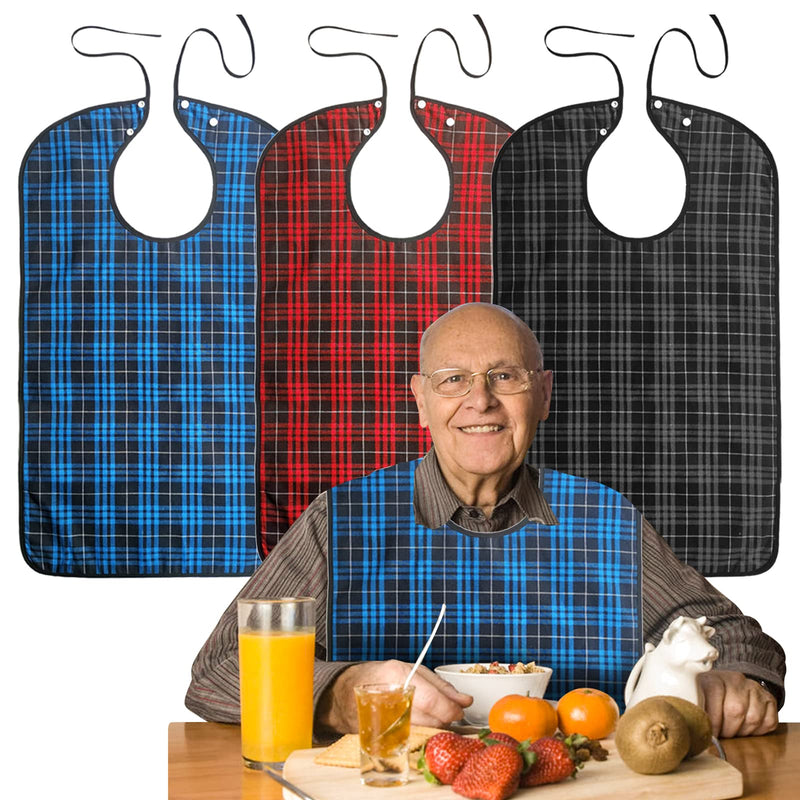 Bib For Adults, Pack Of 3, Waterproof Adult Bibs With Press Studs & Mud Flaps, Waterproof Bib Food Protector For Men, Women, Elderly And Disabled, Blue + Green + Red - NewNest Australia
