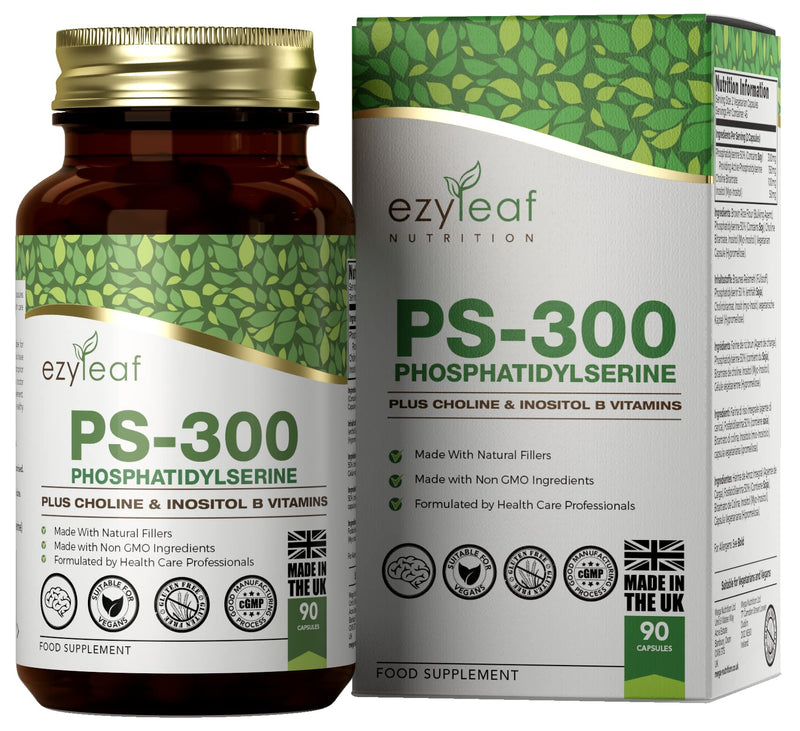 Ezyleaf Phosphatidylserine Ps-300 With Choline Bitartrate & Myo-Inositol | 90 High Dose Capsules Phosphatidyl Serine - 300Mg | Phosphatidylserine, Choline | Gmo & Gluten Free, Iso Certified - NewNest Australia