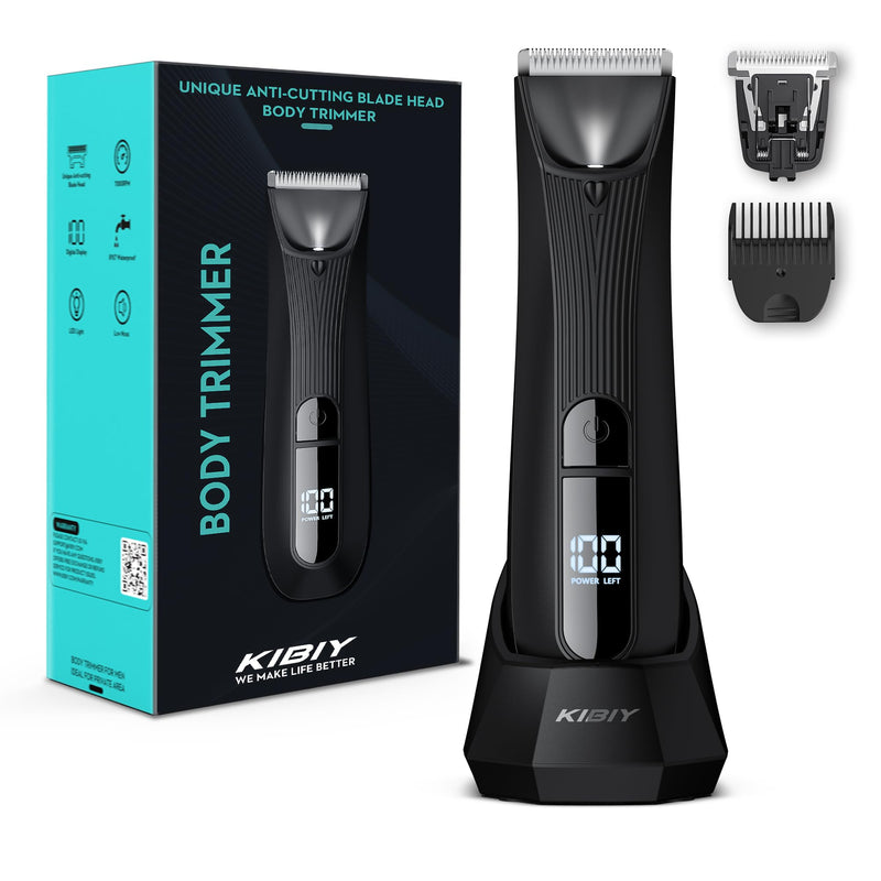 Kibiy Men'S Intimate Razor With Led Light And Display, Ipx7 Waterproof Body Hair Trimmer With Replaceable Anti-Cut Ceramic Blade And Standing Charging Station - NewNest Australia