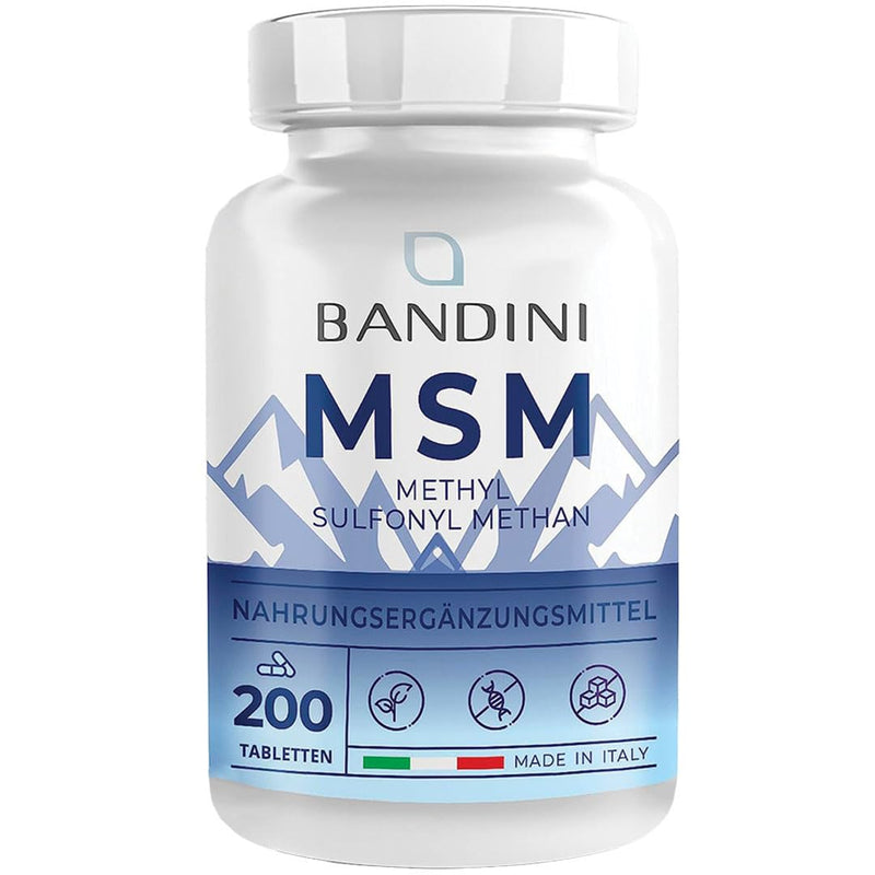 Bandini® MSM 2000mg + VITAMIN C | 200 tablets | More compact MSM powder than capsules, without magnesium stearate | Highly dosed, vegan, GMO-free, no additives, laboratory tested - NewNest Australia