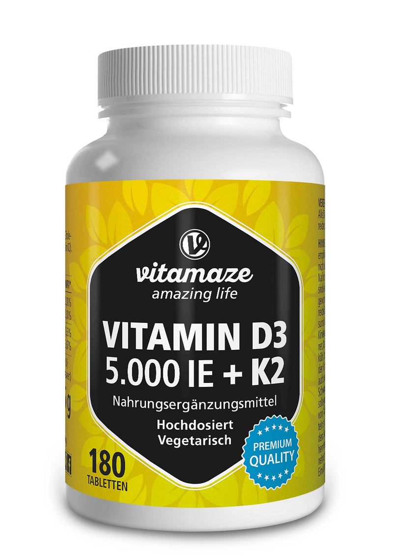 High-dose vitamin D3 K2, 180 tablets, 5000 IU vitamin D3 + 100 mcg vitamin K2 depot, without unnecessary additives, high bioavailability, made in Germany - NewNest Australia