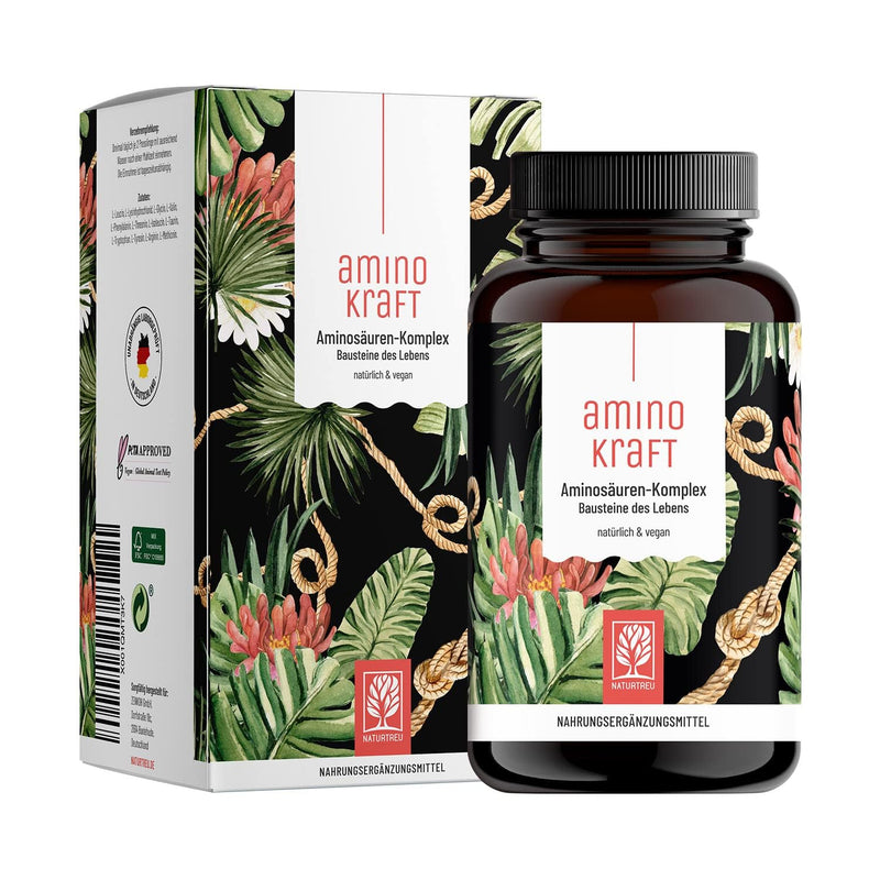 High-dose amino acid complex - 180 vegan amino tablets with 1000 mg per daily dose with 12 different amino acids - EAA pattern pellets from NATURTREU - NewNest Australia