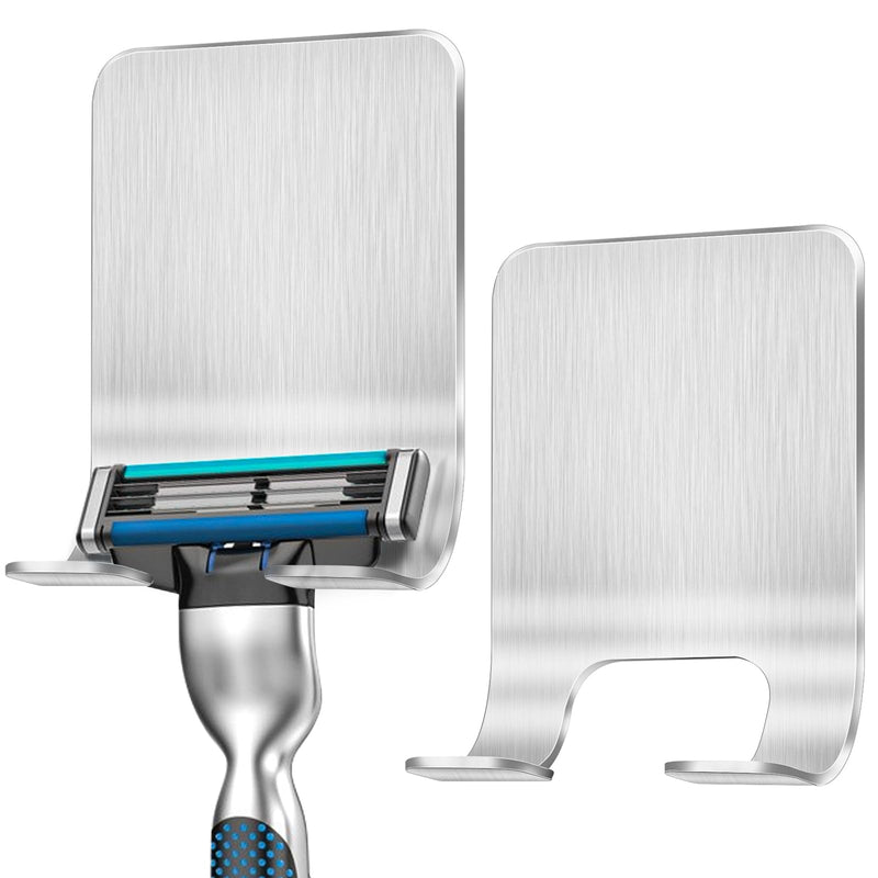 Leryati Razor Holder Shower, Pack of 2 Silver Razor Holder Shower No Drilling, Stainless Steel Razor Holder, Robust Self-Adhesive Razor Hanger Shower Suitable for Door Wall Bathroom Kitchen Silver × 2 - NewNest Australia